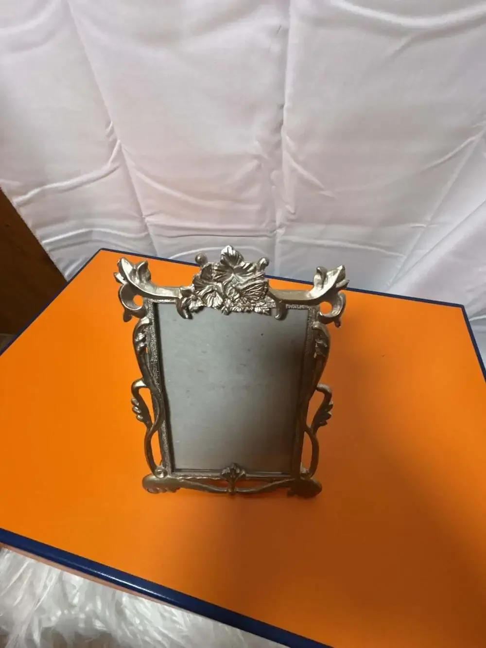 Vintage Ornate Pewter Floral Design Standing Picture Frame